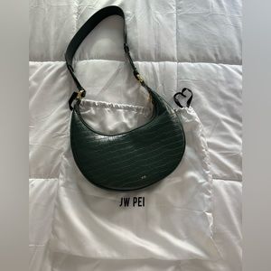 JW PEI dark green crocodile-embossed leather shoulder bag